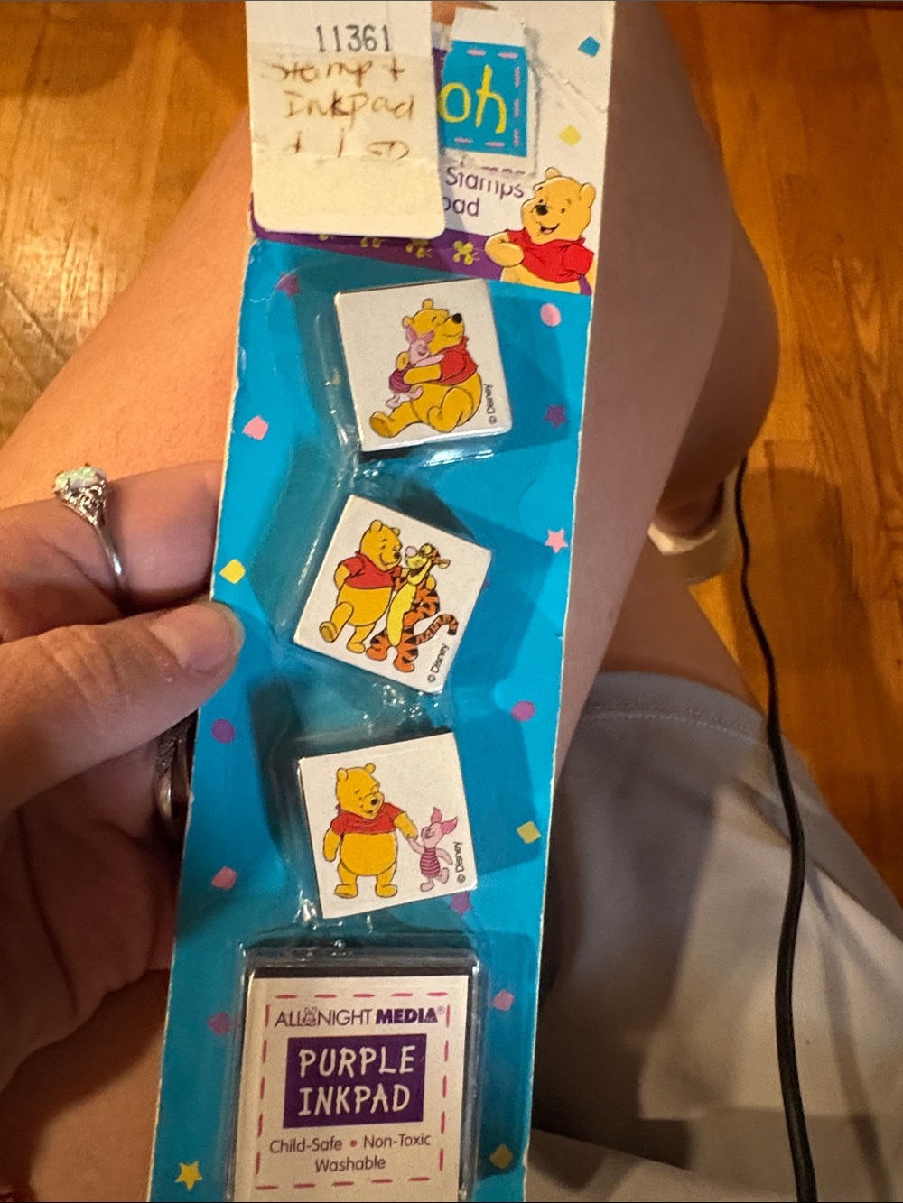 Vintage Hallmark Winnie the Pooh Rubber Stamp Set 3 Stamps Purple Ink Pad Disney